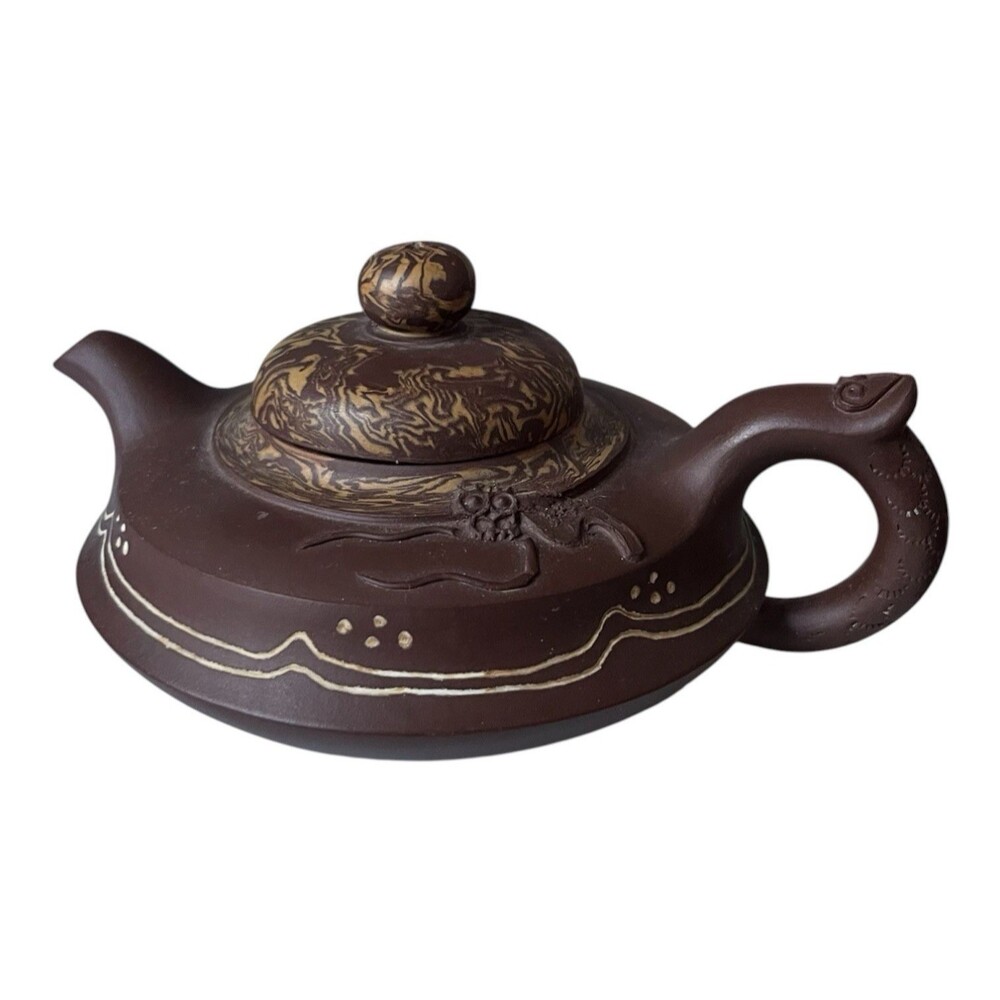 Chinese Yixing Zisha Teapot Purple Clay Marbled Top 6"